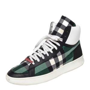 Burberry Multicolor Lockhart Check Fabric And Leather High Top Sneakers Size 45
