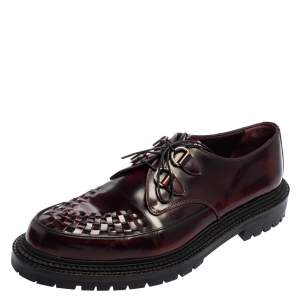 Burberry Burgundy Leather Woven Toe Detail Lace Up Platform Creepers Size 45