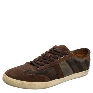 Burberry Brown Check Canvas and Suede Low Top Sneakers Size 43