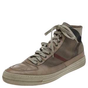 Burberry Beige Leather And Check Canvas High Top Sneakers Size 44