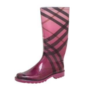 Burberry Purple Novacheck Rubber  Rain  Boots Size 40