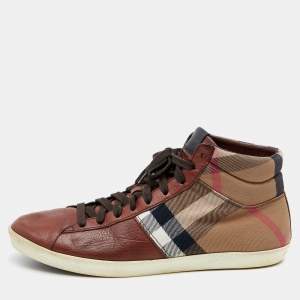 Pre Owned Burberry Brown/Beige House Check Canvas and Leather Sneakers Size 41