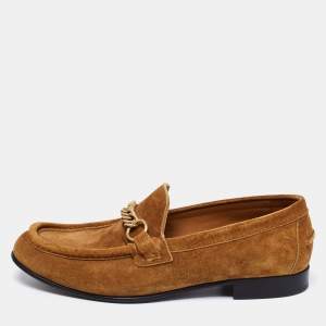 Burberry Brown Suede Solway Chain Detail Slip On Loafers Size 42