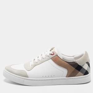 Burberry White/Beige Leather and Canvas Reeth Low Top Sneakers Size 41