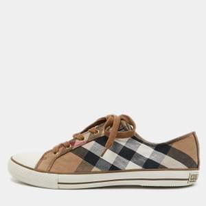 Pre Owned Burberry Multicolor Check Canvas And Rubber Cap Toe Sneakers Size 44