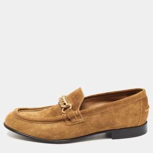 Burberry Brown Suede Solway Chain Detail Slip On Loafers Size 43