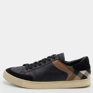 Pre Owned Burberry Black Leather, Suede and Nova Check Canvas Low Top Sneakers Size 44