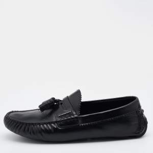 Burberry Black Leather Knighton Driver Loafers Size 43
