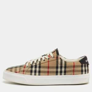 Burberry Beige Check Canvas Low Top Sneakers Size 43
