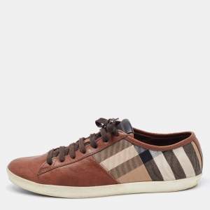 Burberry Brown Nova Check Canvas And Leather Cap Toe Low Top Sneakers Size 44