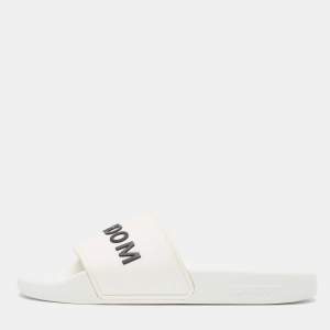 Burberry White Rubber Kingdom Motif Pool Slides Size 38