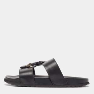 Burberry Black Leather Abonw Flat Slides Size 43
