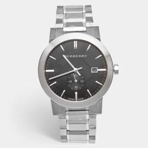 Pre Owned Burberry Black Dial Stainless Steel The City BU9901 Men's Wristwatch 42 mm 