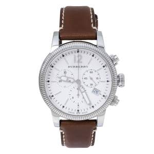 Burberry Silver White Stainless Steel Leather BU7817 Men's Wristwatch 42 mm