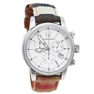 Burberry White Stainless Steel The Utilitarian House Check BU7820 Men's Wristwatch 42 mm
