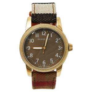 Burberry Beige Gold Tone Stainless Steel Leather Utilitarian BU7834 Men's Wristwatch 40 mm