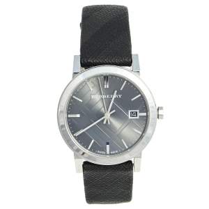 Burberry Grey Stainless Steel Leather Heritage BU9024 Men's Wristwatch 38 mm