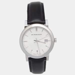 Burberry Silver Stainless Steel Leather The City BU9008 Men's Wristwatch 38 mm