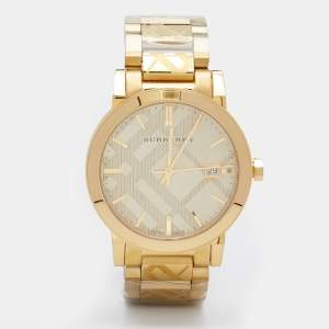 Burberry Gold Check Stamped Gold Plated Stainless Steel The City BU9038 Unisex Wristwatch 38 mm