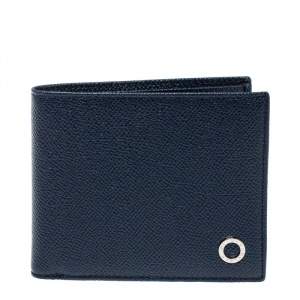 Bvlgari Navy Blue Grained Leather Bifold Wallet