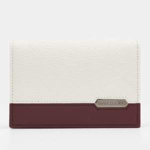 Bvlgari Burgundy/White Leather Card Holder