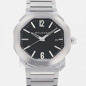 Bvlgari Black Stainless Steel Octo Roma OC41BSSD Automatic Men's Wristwatch 41 mm