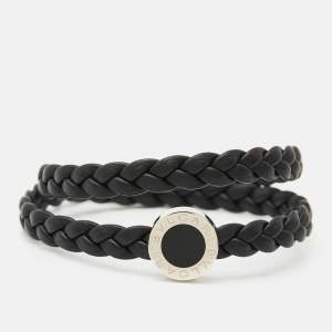 Bvlgari Bvlgari Man Braided Leather Enamel Palladium Plated Bracelet