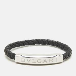 Bvlgari Bvlgari Black Braided Leather Sterling Silver 925 Bracelet