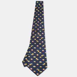 Pre Owned Bvlgari Navy Blue Turban Print Silk Traditional Tie