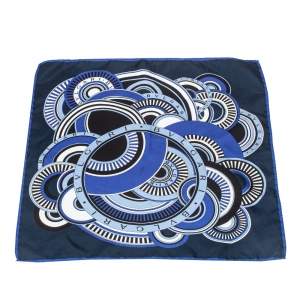 Bvlgari Navy Blue Printed Silk Pocket Square