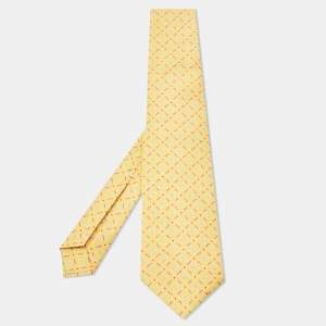 Bvlgari Yellow Printed Silk Traditional Tie