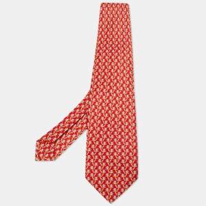 Bvlgari Red Abstract Print Silk Traditional Tie
