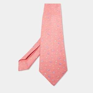 Bvlgari Pink Boat Print Silk Traditional Tie