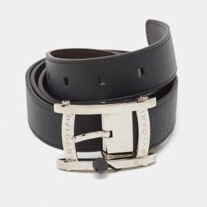 Bvlgari Black Leather Assioma Buckle Belt 110 CM
