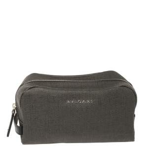 Bvlgari Dark Grey/Black Coated Canvas Herringbone Toiletry Pouch