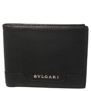 محفظة بلغاري جلد أسود ثنائية الطي