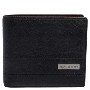 Bvlgari Black Leather Logo Bifold Compact Wallet