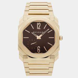 Bvlgari Brown 18k Yellow Gold Octo Finissimo Automatic Men's Wristwatch 40 mm