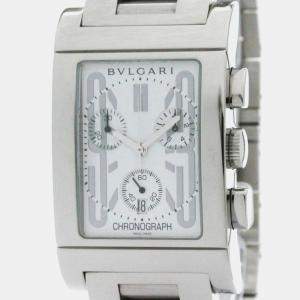 Bvlgari White Stainless Steel Rettangolo Quartz Men's Wristwatch 49 mm