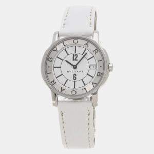 Bvlgari White Stainless Steel Solotempo ST35S Quartz Men's Wristwatch 35 mm