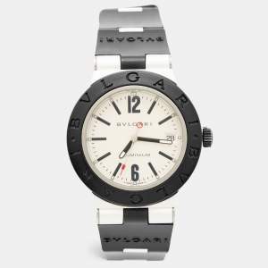 Bvlgari Silver Aluminium Rubber Diagono AL38TA Automatic Men's Wristwatch 38 mm