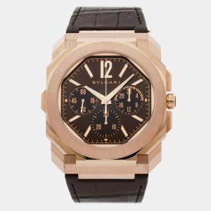 Bvlgari Brown 18k Rose Gold Octo Finissimo 103468 Automatic Men's Wristwatch 43 mm
