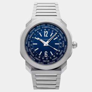 Pre Owned Pre-Owned Bvlgari Octo Roma World Timer 103481 Blue Automatic Stainless Steel Men's Wristwatch 41 mm