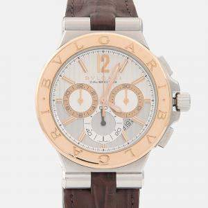 Pre Owned Bvlgari Diagono Calibro 303 DGP42SGCH Automatic White 18K Yellow Gold Stainless Steel Men's Wristwatch 42mm