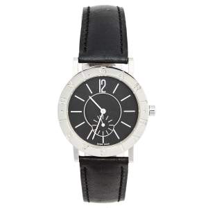 Bvlgari Black Stainless Steel Leather Bvlgari BB 33 SL PS Men's Wristwatch 33 mm