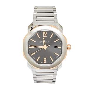 Bvlgari Grey 18k Rose Gold Stainless Steel Octo Roma 103083 Men's Wristwatch 41 mm