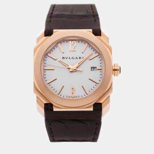 Bvlgari Silver 18k Rose Gold Octo 102119 Automatic Men's Wristwatch 38 mm