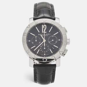 Bvlgari Black Stainless Steel Leather Bvlgari Bvlgari BB42BSLDCH Men's Wristwatch 42 mm