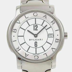 Bvlgari White Stainless Steel Solotempo ST35S Quartz Men's Wristwatch 35 mm