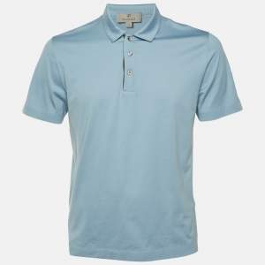 Pre Owned Canali Blue Cotton Polo T-Shirt L